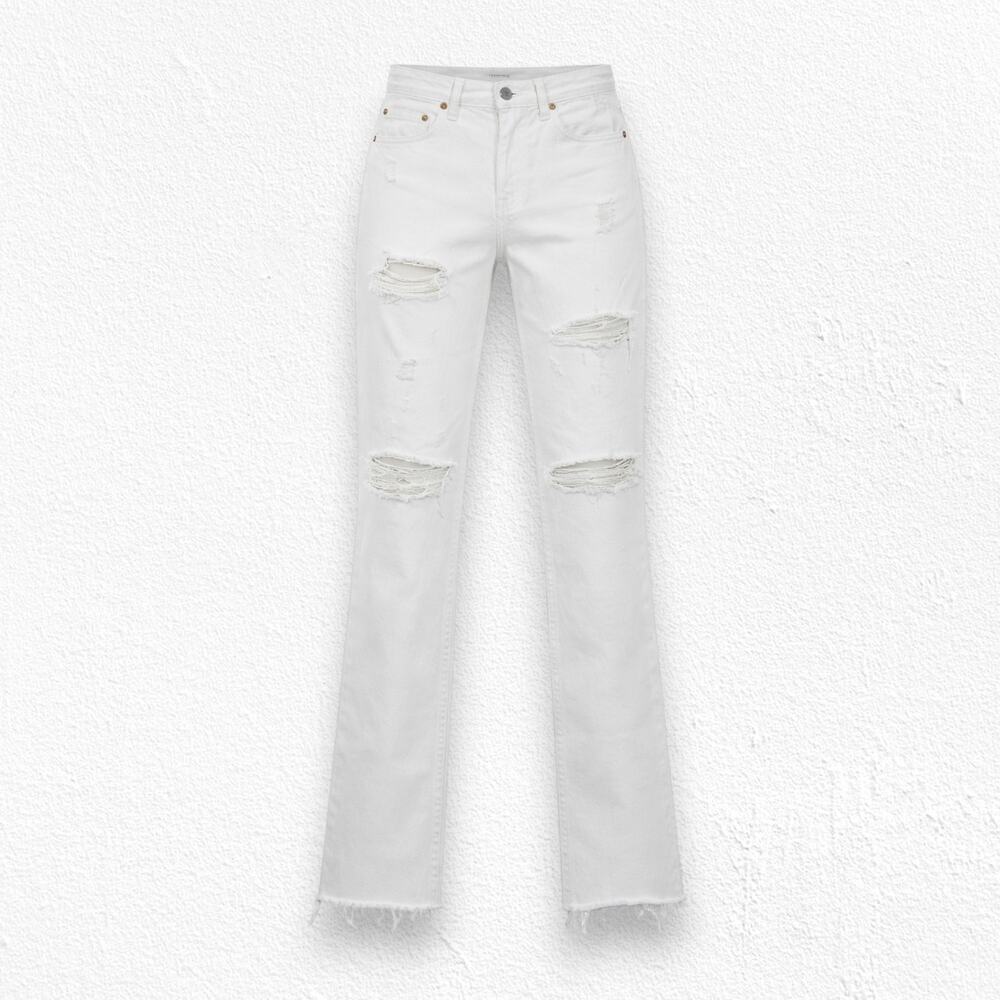 GRLFRND Karolina Distressed High Rise Straight Jeans You Know Im No Good Size 24